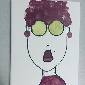 Abstract Portrait Wall Art in Maroon and Yellow. My original work. Only one.